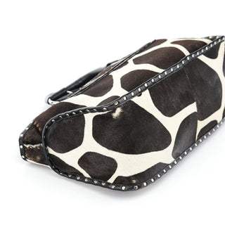 Celine Brown White Boogie Calfhair Tote Bag