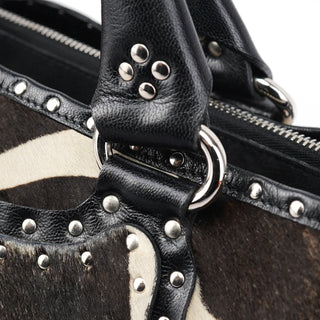 Celine Brown White Boogie Calfhair Tote Bag