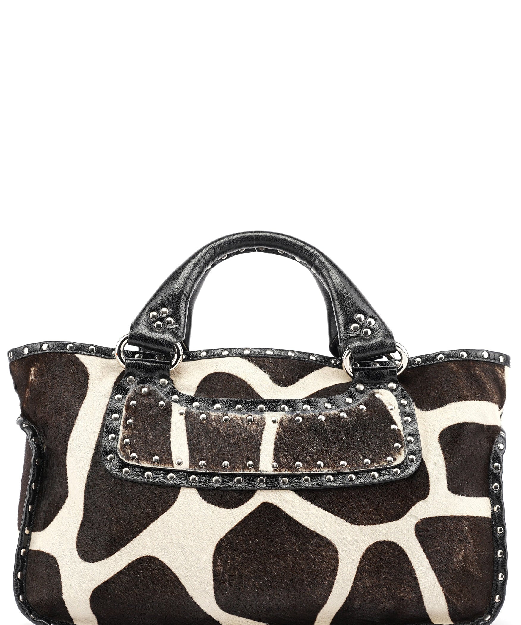 Celine Sac cabas Boogie en poil de veau marron et blanc