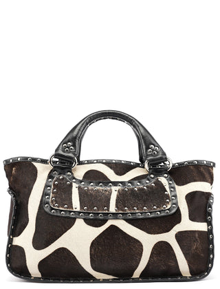 Celine Brown White Boogie Calfhair Tote Bag