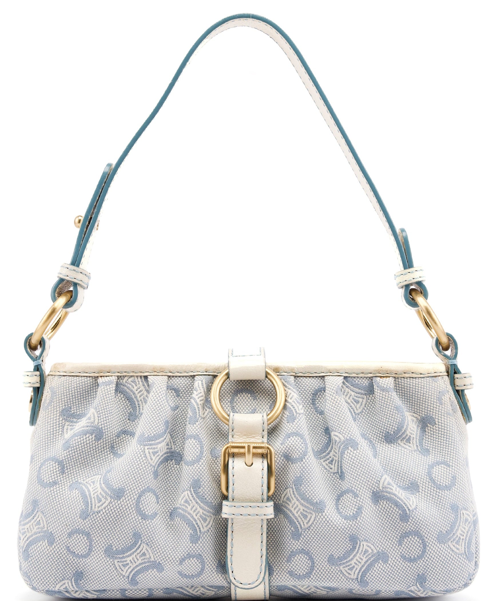 Celine Mini sac hobo Triomphe en toile bleu clair