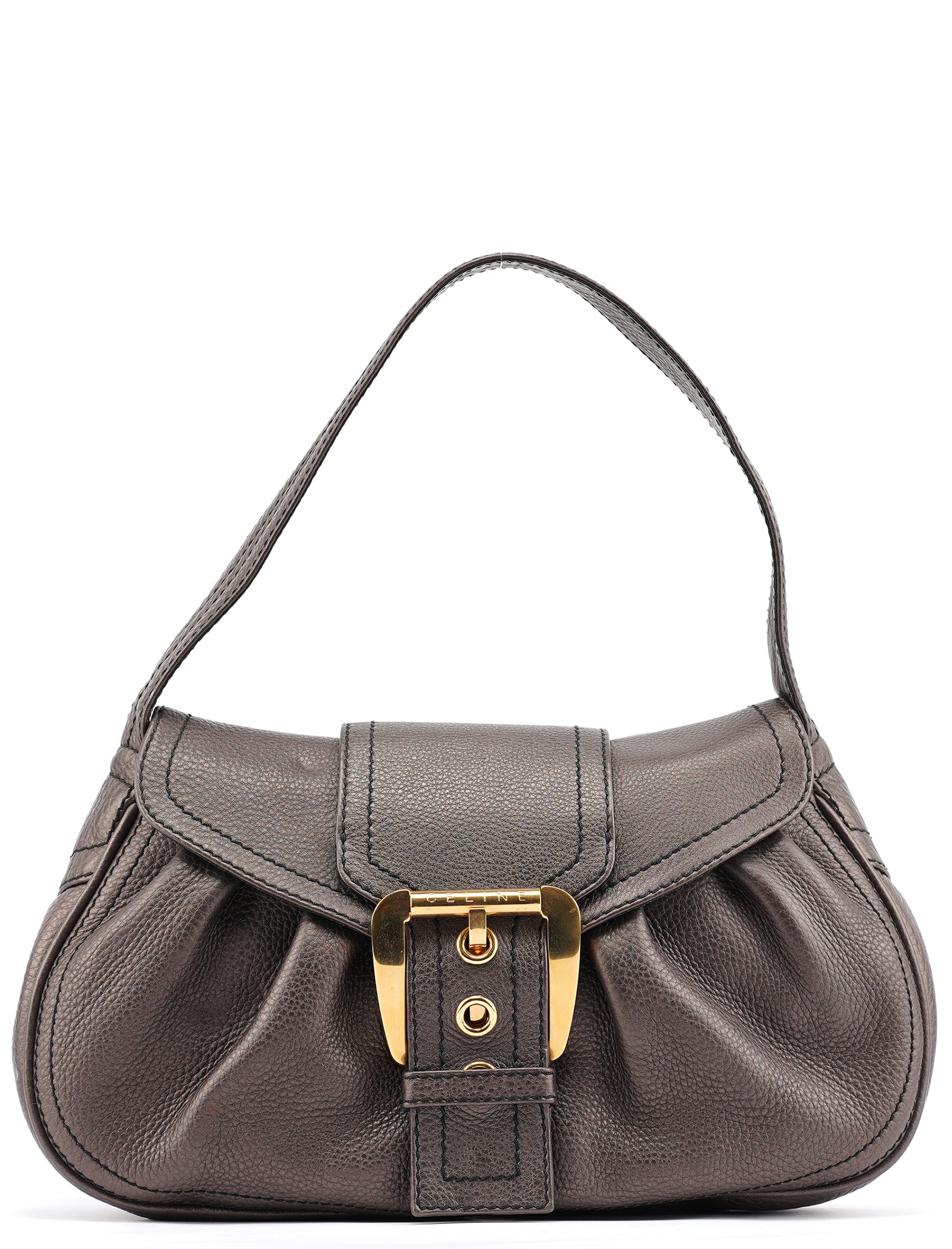 Celine Metallic Brown Leather Belt Shoulder Bag