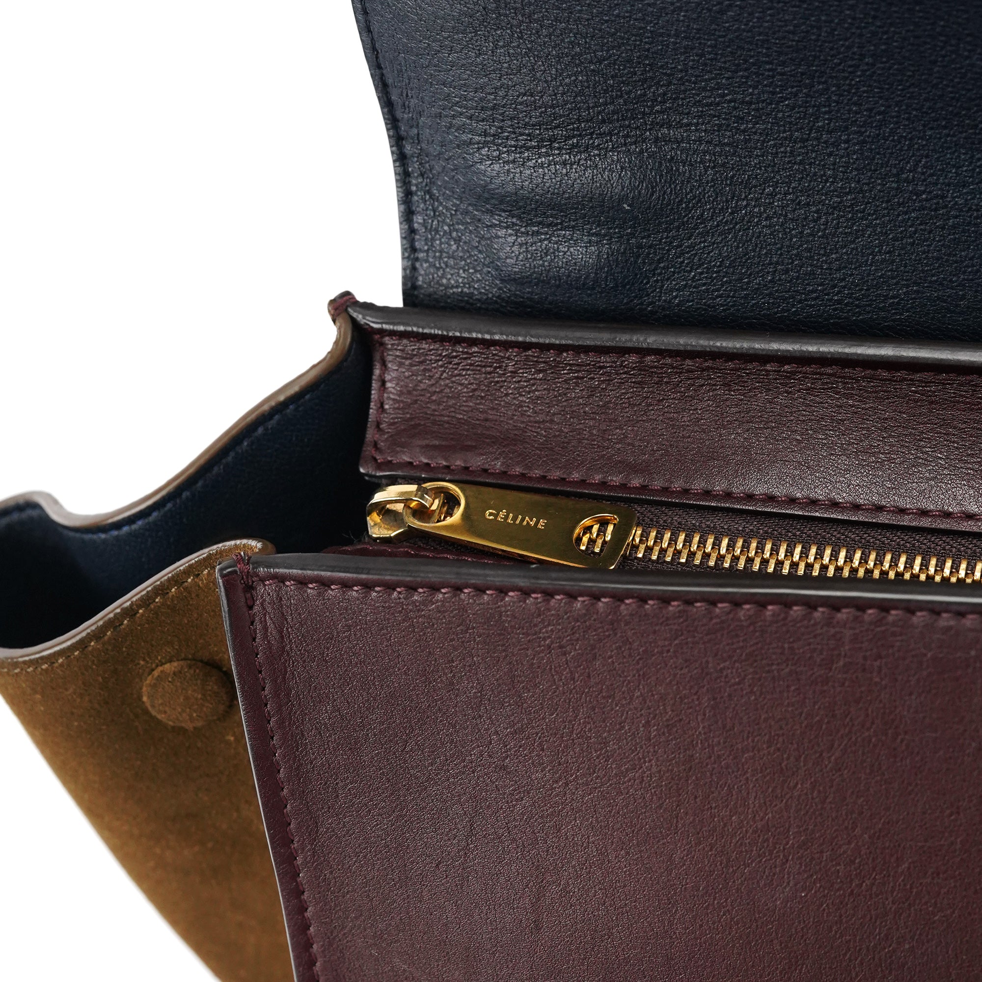 Celine Navy Burgundy Leather Trapeze 2-Way Bag