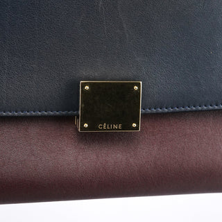 Celine Navy Burgundy Leather Trapeze 2-Way Bag