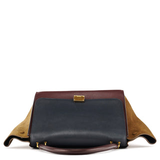 Celine Navy Burgundy Leather Trapeze 2-Way Bag