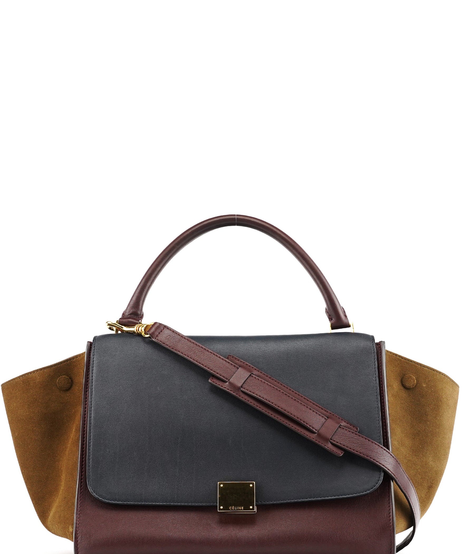 Celine Navy Burgundy Leather Trapeze 2-Way Bag