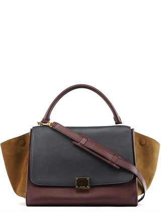 Celine Navy Burgundy Leather Trapeze 2-Way Bag