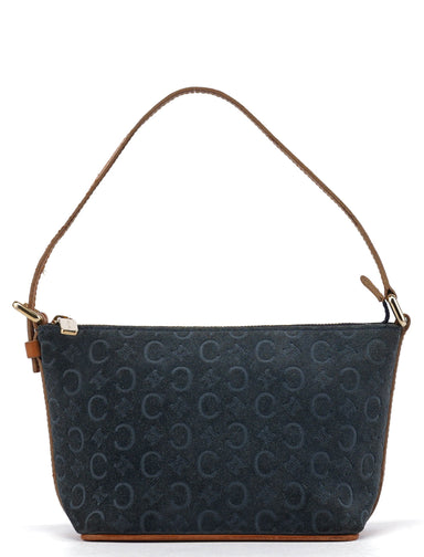 Celine Navy Suede Triomphe CC Shoulder Bag