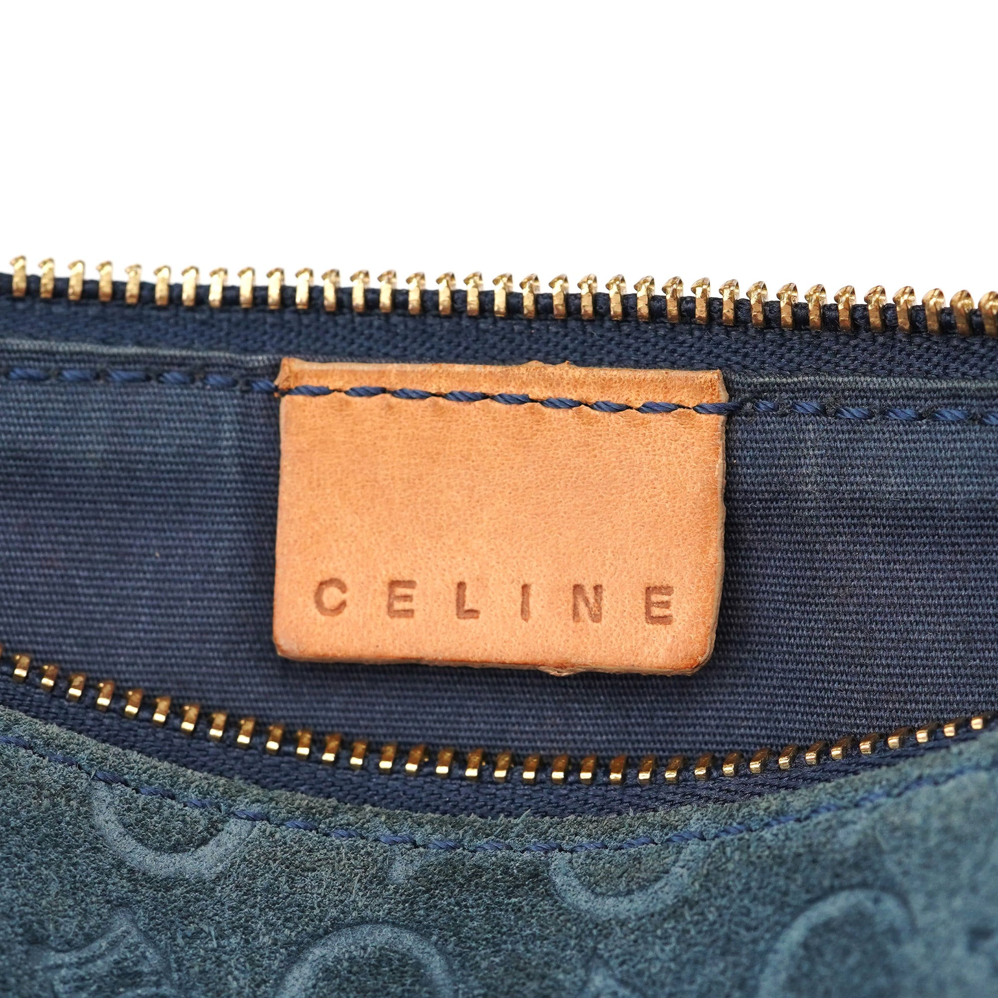 Celine Navy Suede Triomphe CC Shoulder Bag