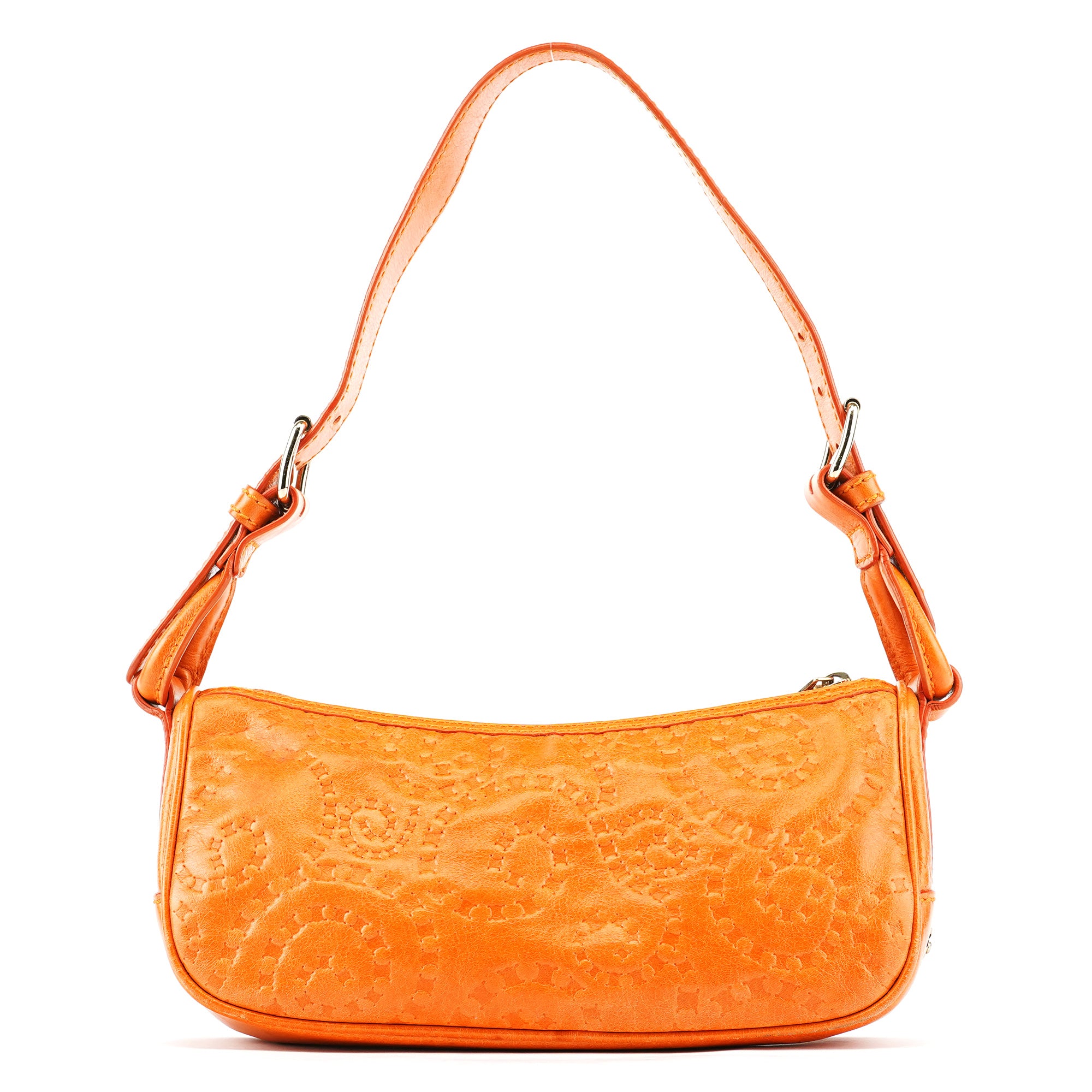 Celine Orange Embossed Leather Shoulder Bag