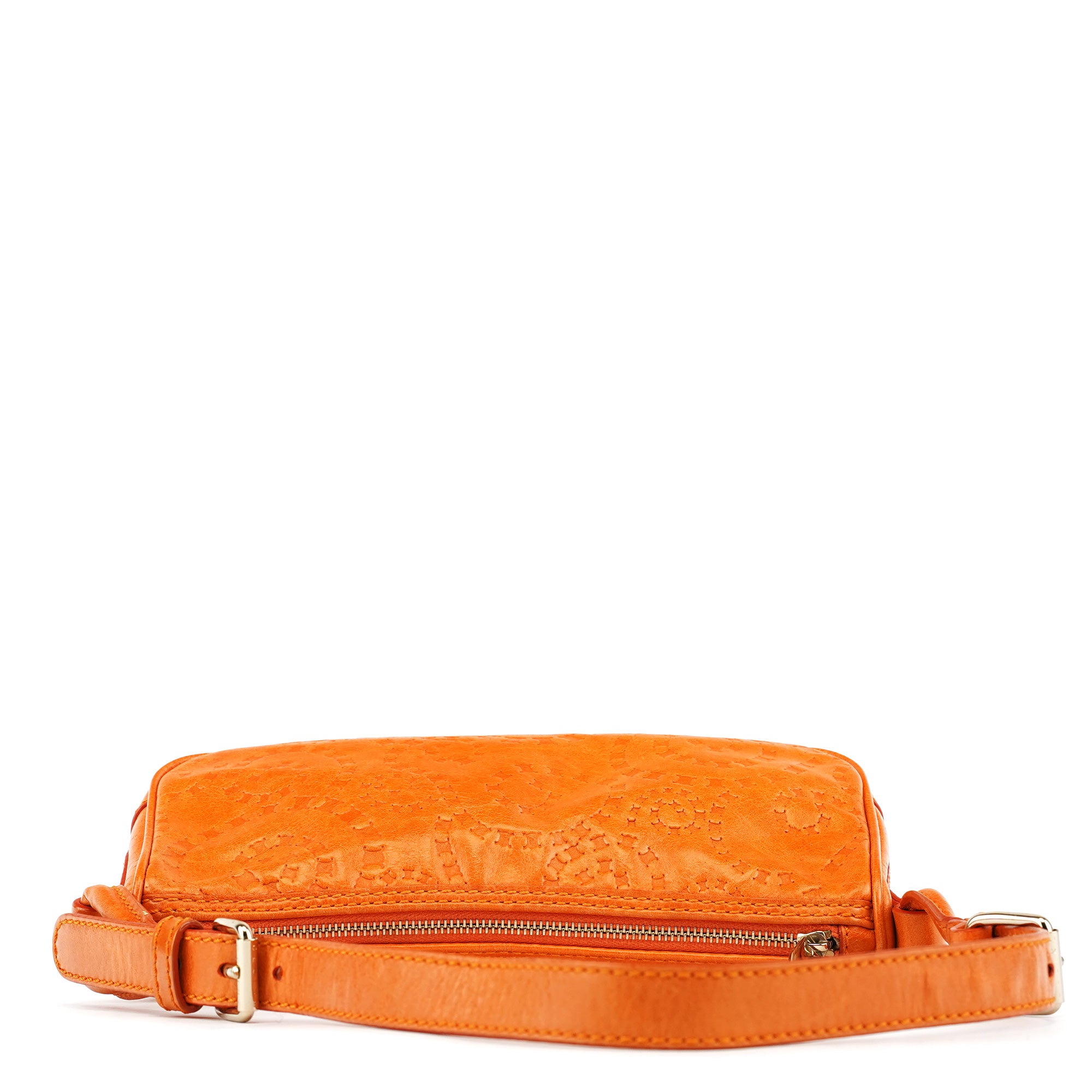 Celine Orange Embossed Leather Shoulder Bag