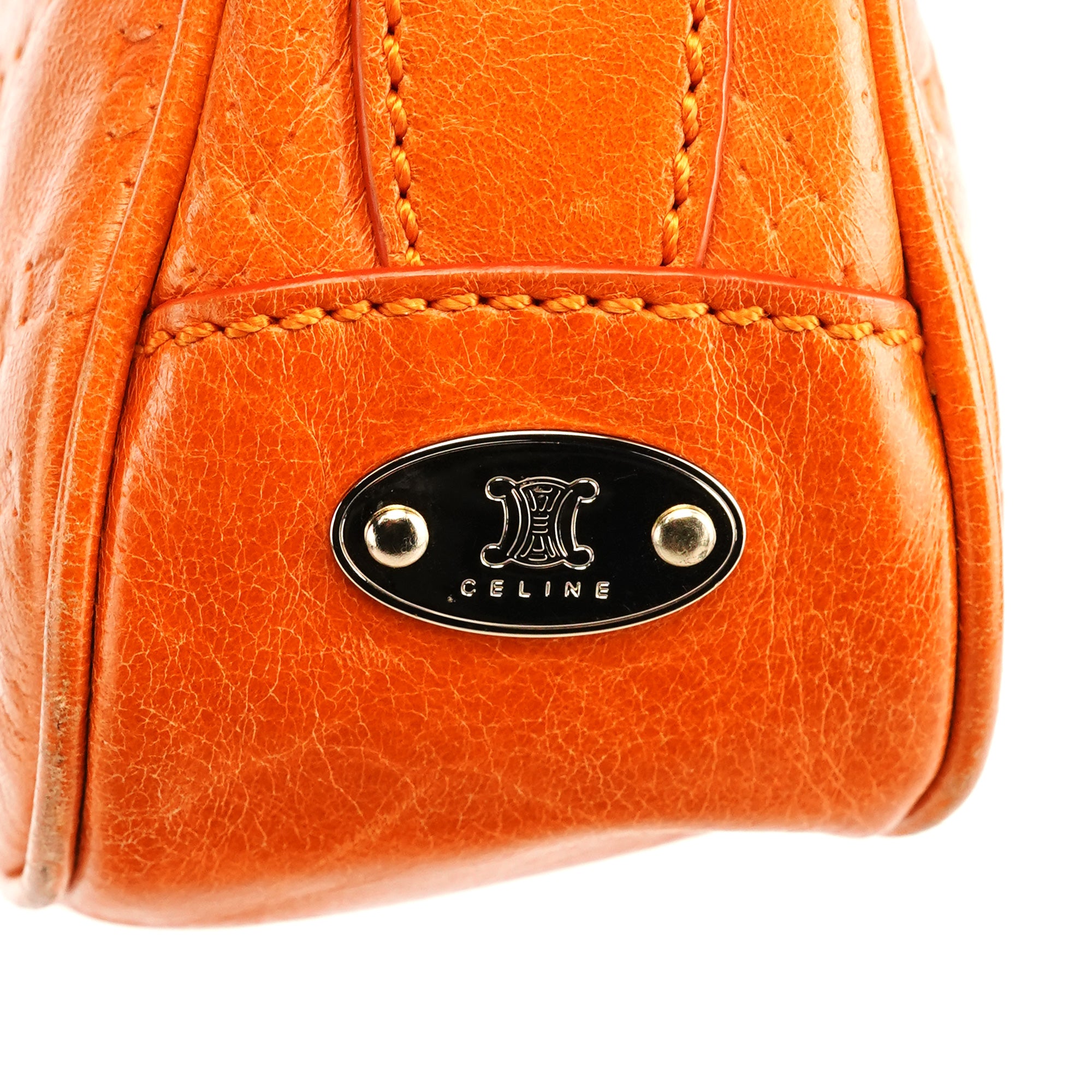 Celine Orange Embossed Leather Shoulder Bag