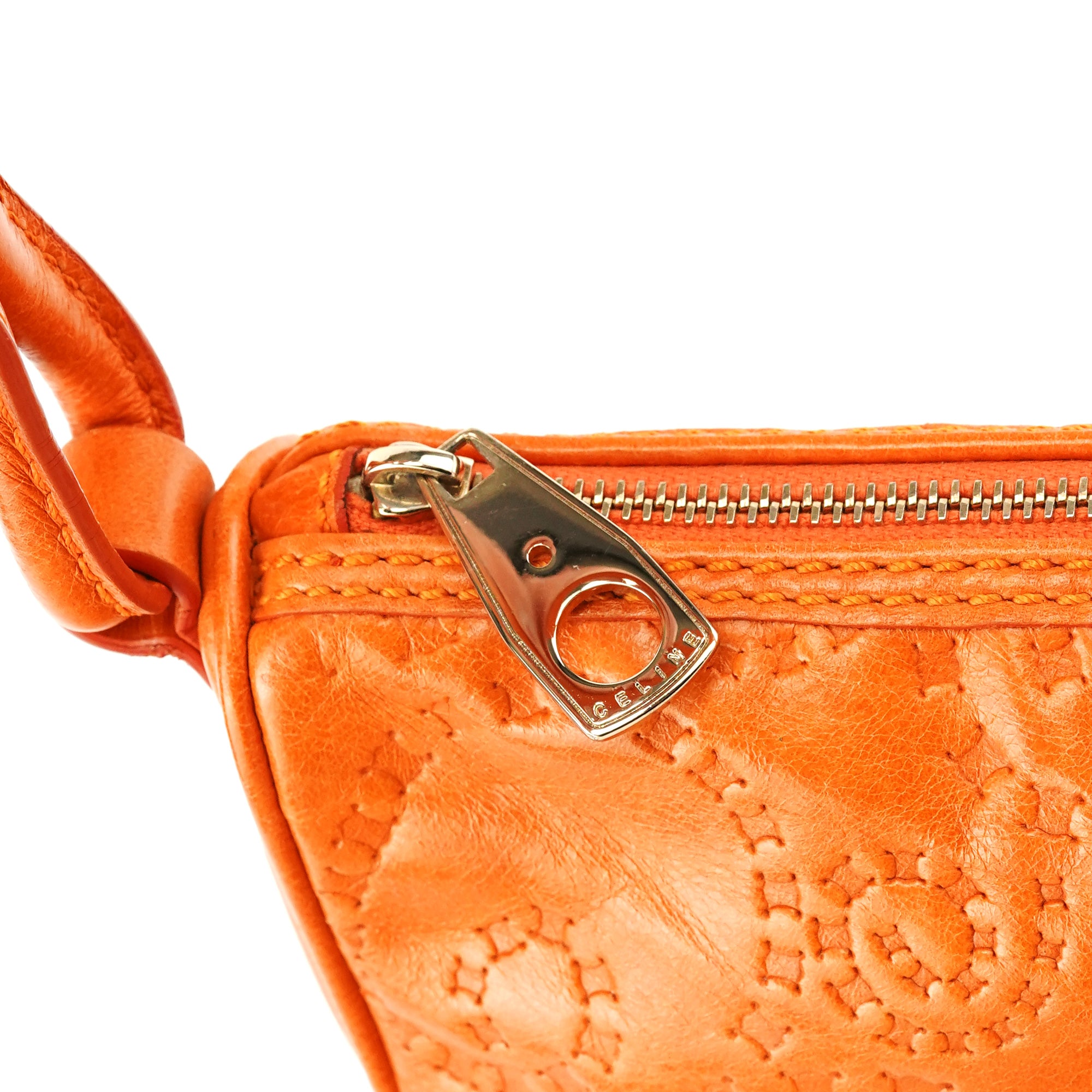 Celine Orange Embossed Leather Shoulder Bag