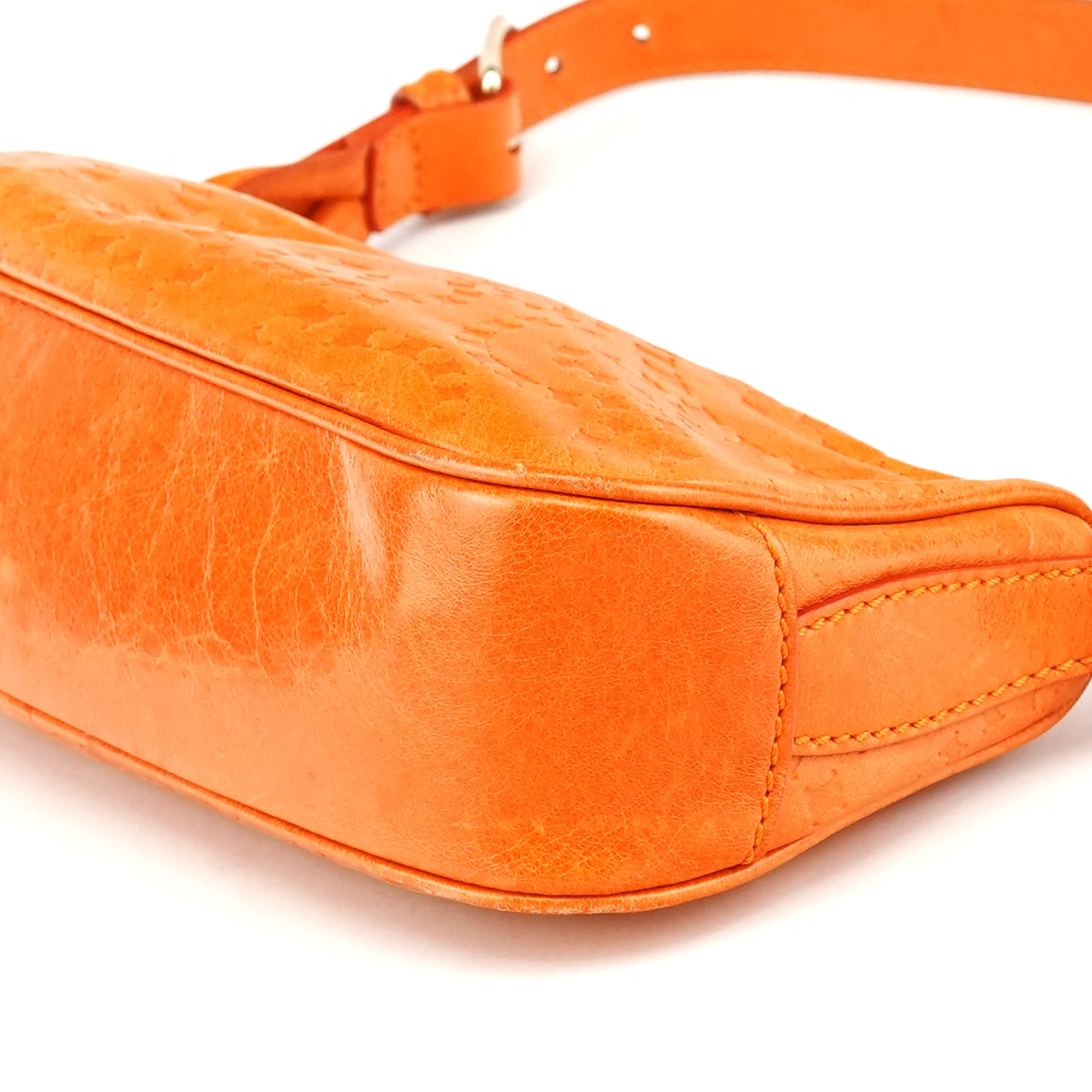 Celine Orange Embossed Leather Shoulder Bag