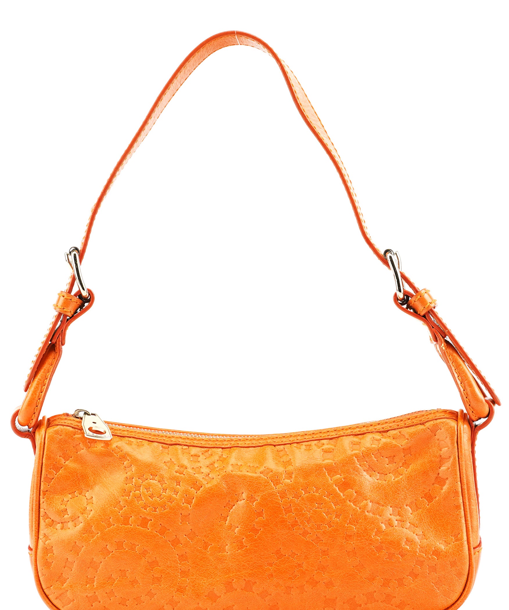 Celine Orange Embossed Leather Shoulder Bag