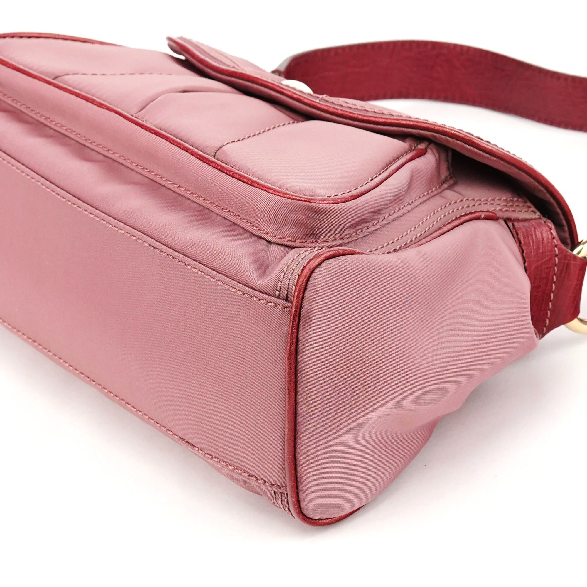 Celine Pink Nylon Leather Flap Shoulder Bag