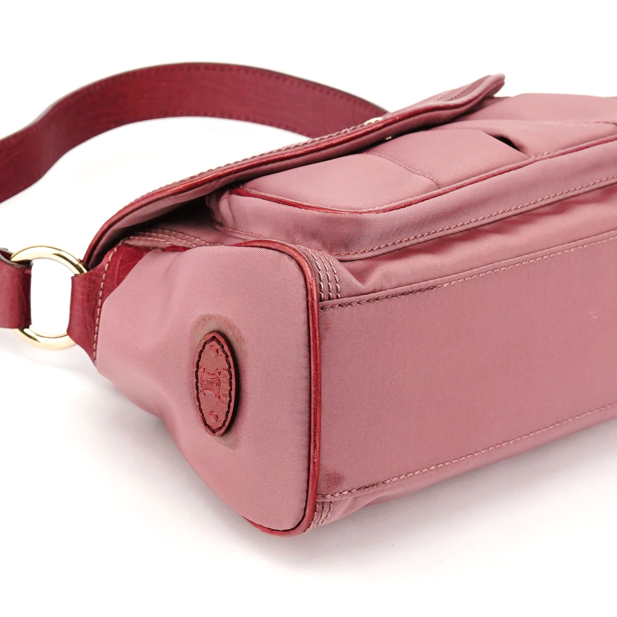 Celine Pink Nylon Leather Flap Shoulder Bag