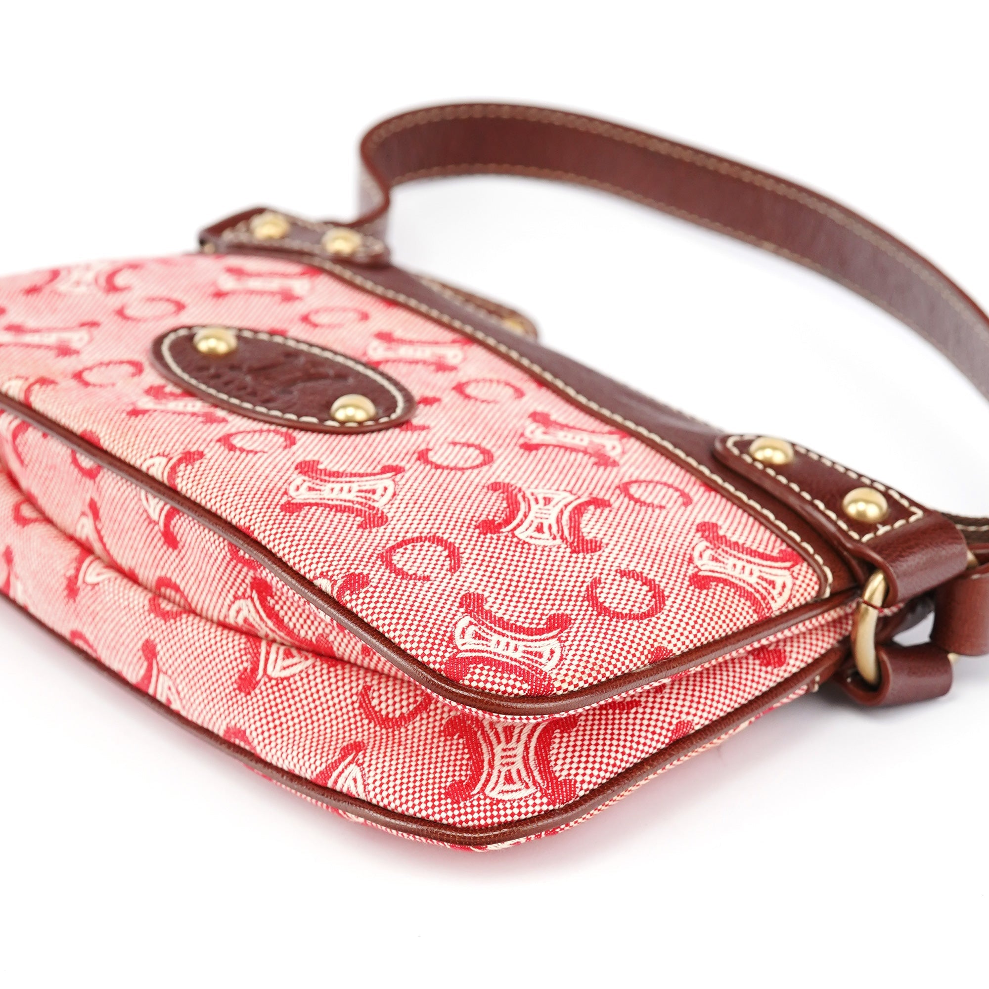 Celine Red Brown Macadam Shoulder Bag