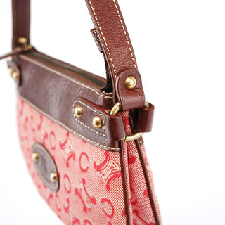 Celine Red Brown Macadam Shoulder Bag