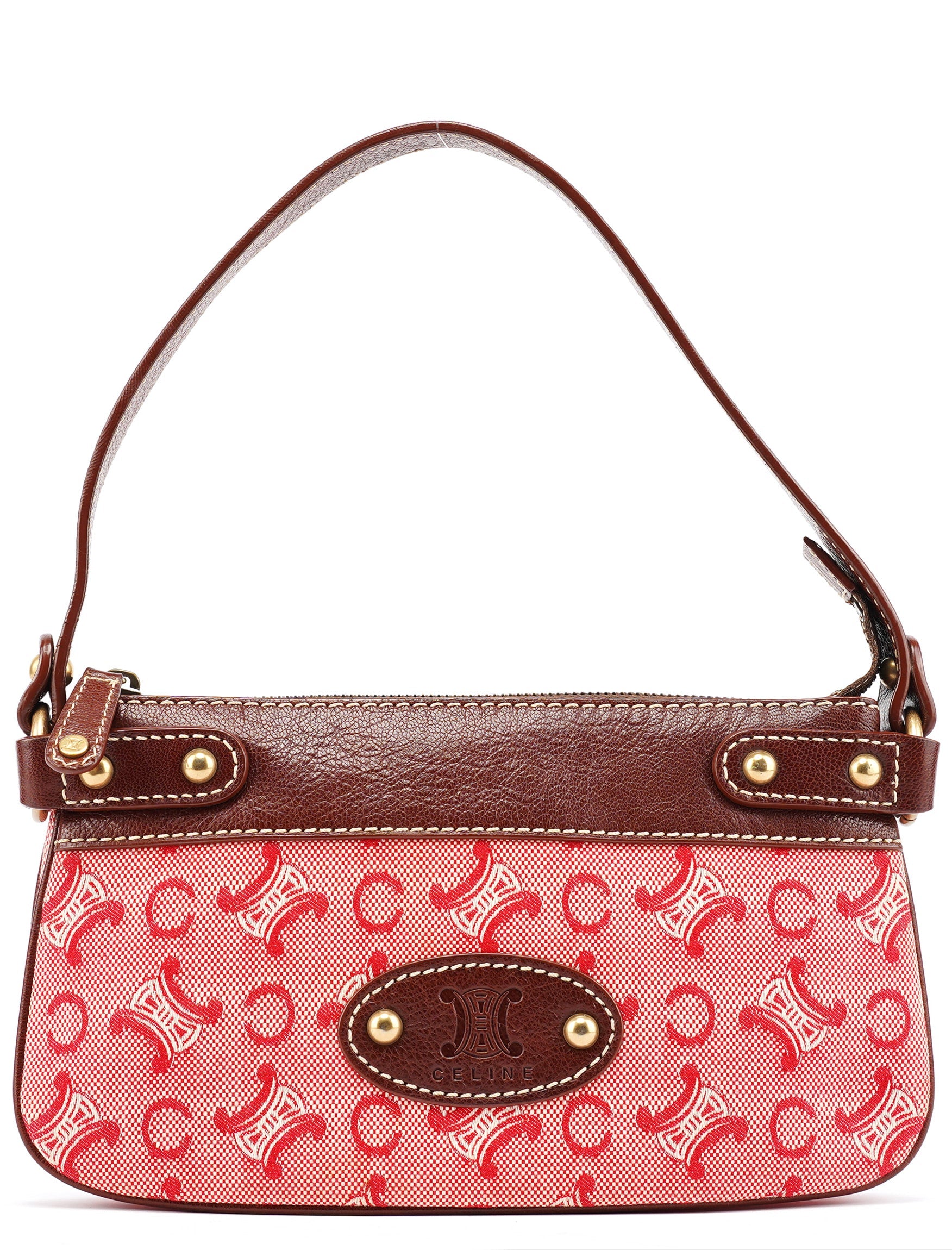 Celine Red Brown Macadam Shoulder Bag