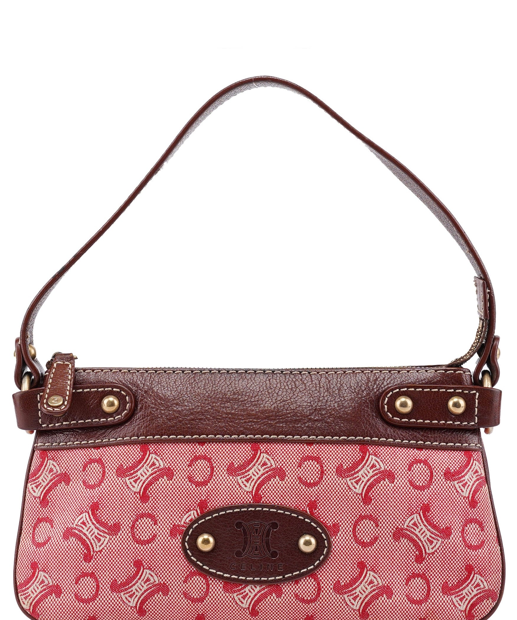 Celine Triomphe CC Schultertasche in Rot und Braun