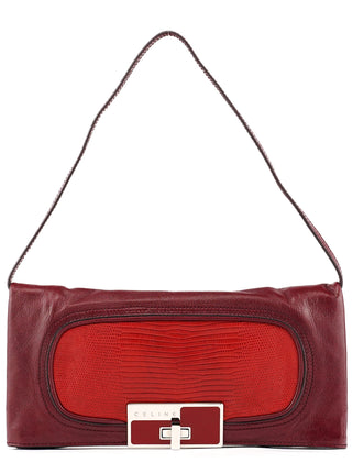Celine Red Calfskin Lizard Leather Keylock Shoulder Bag
