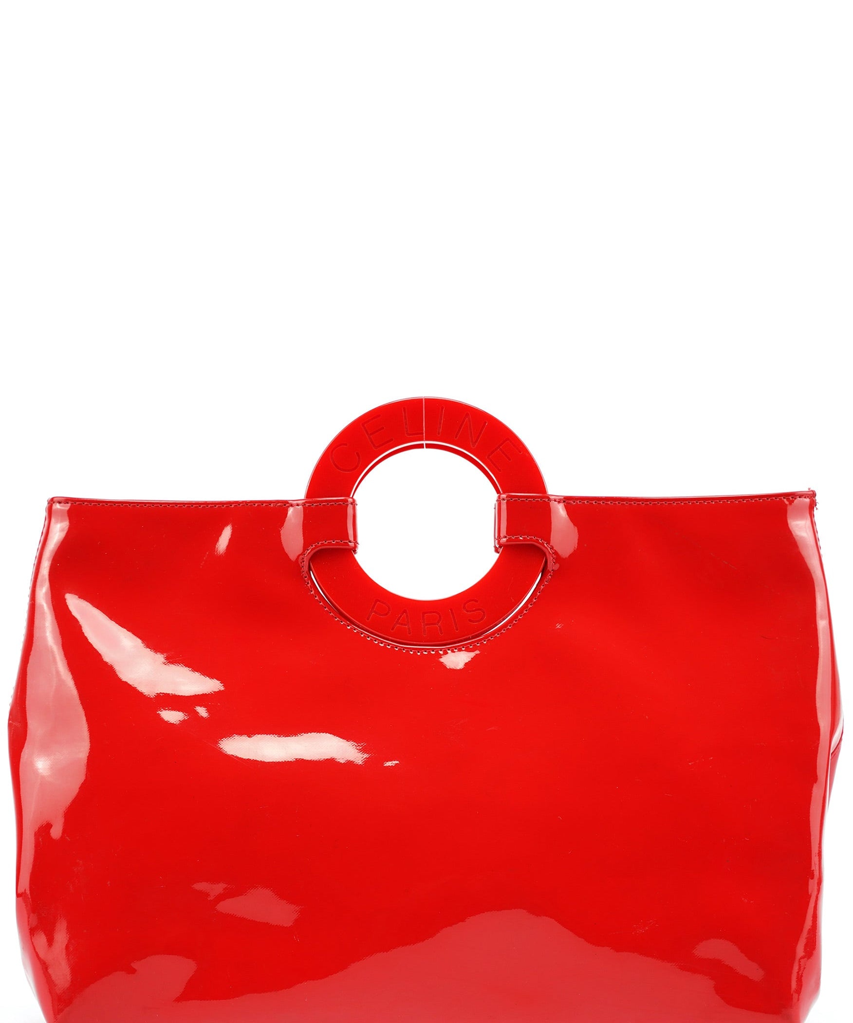Celine Sac à poignée ronde en cuir verni rouge