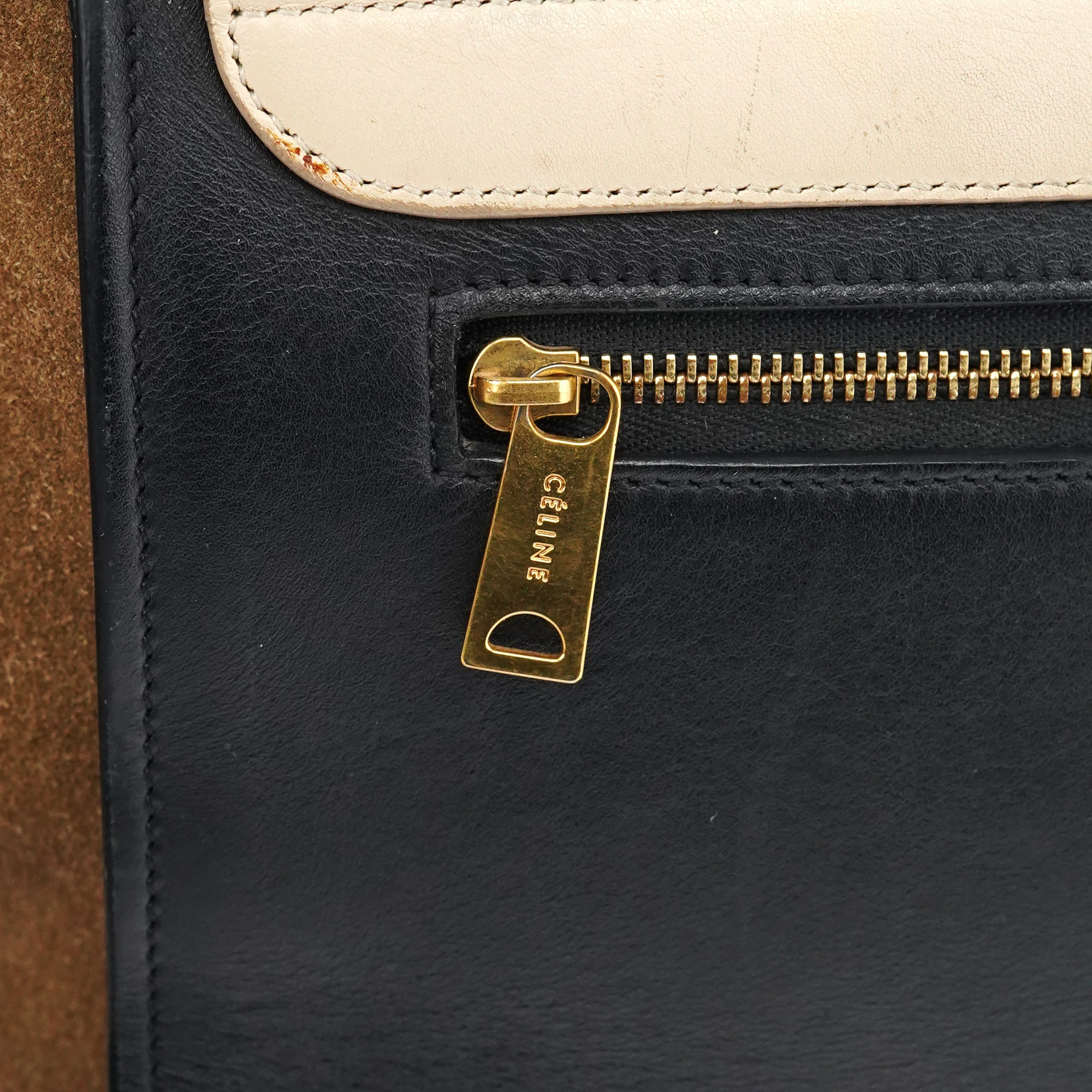 Celine Sac deux portés Trapeze en cuir blanc et marron