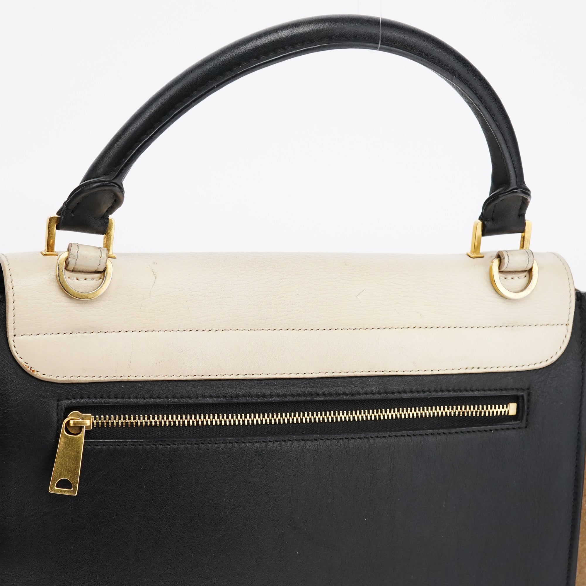 Celine Sac deux portés Trapeze en cuir blanc et marron