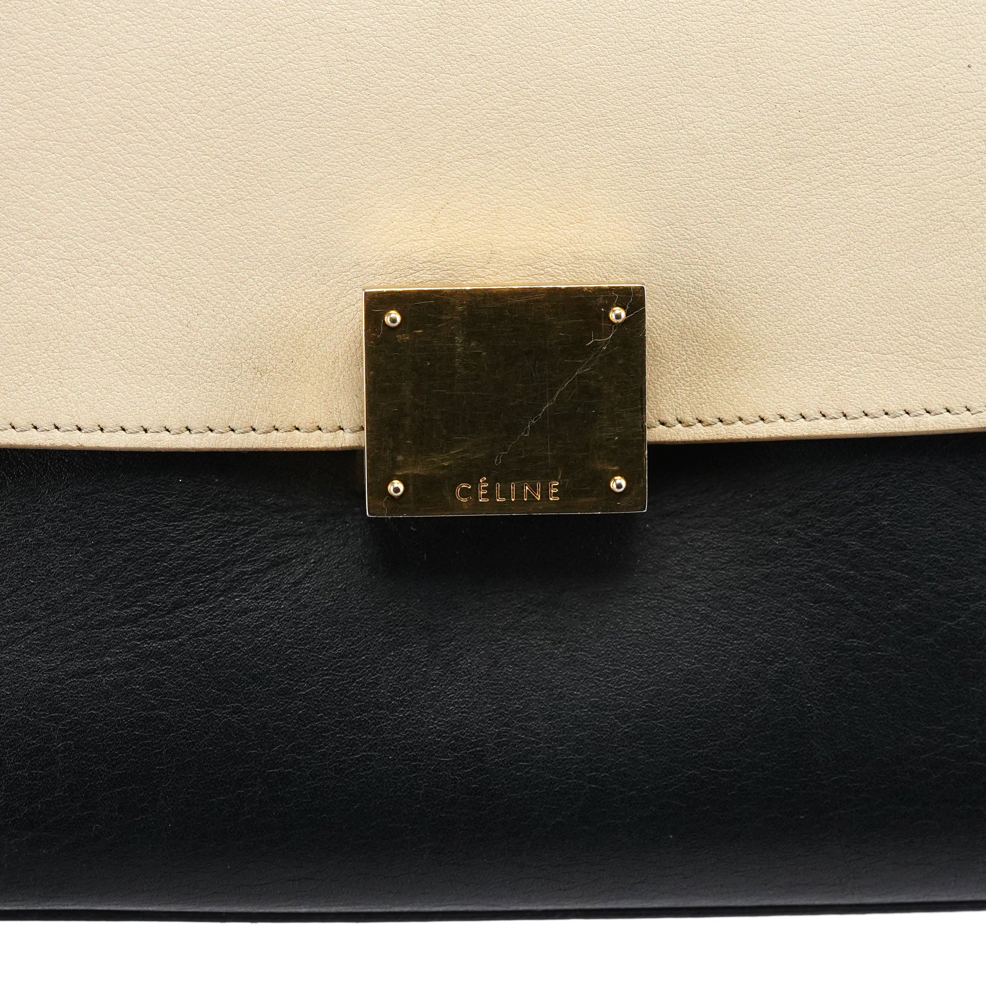 Celine Sac deux portés Trapeze en cuir blanc et marron