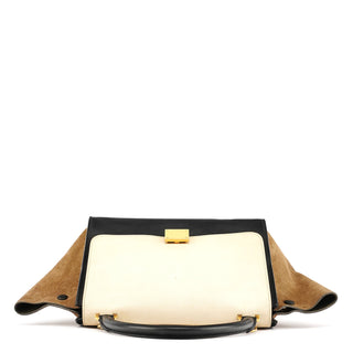 Celine White Brown Leather Trapeze 2-Way Bag