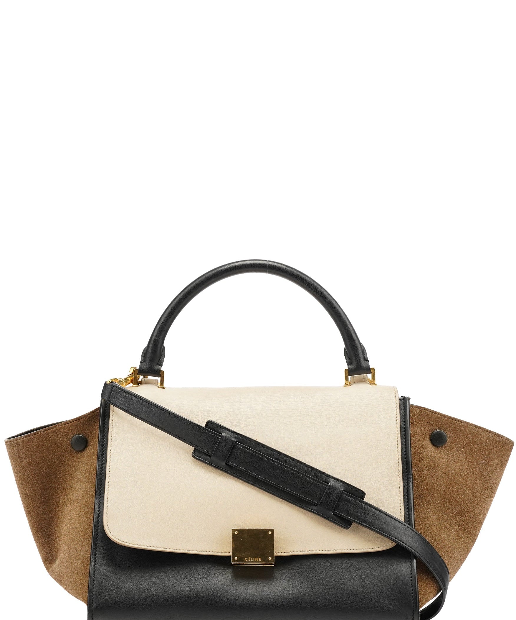 Celine Borsa Trapeze in pelle bianca e marrone