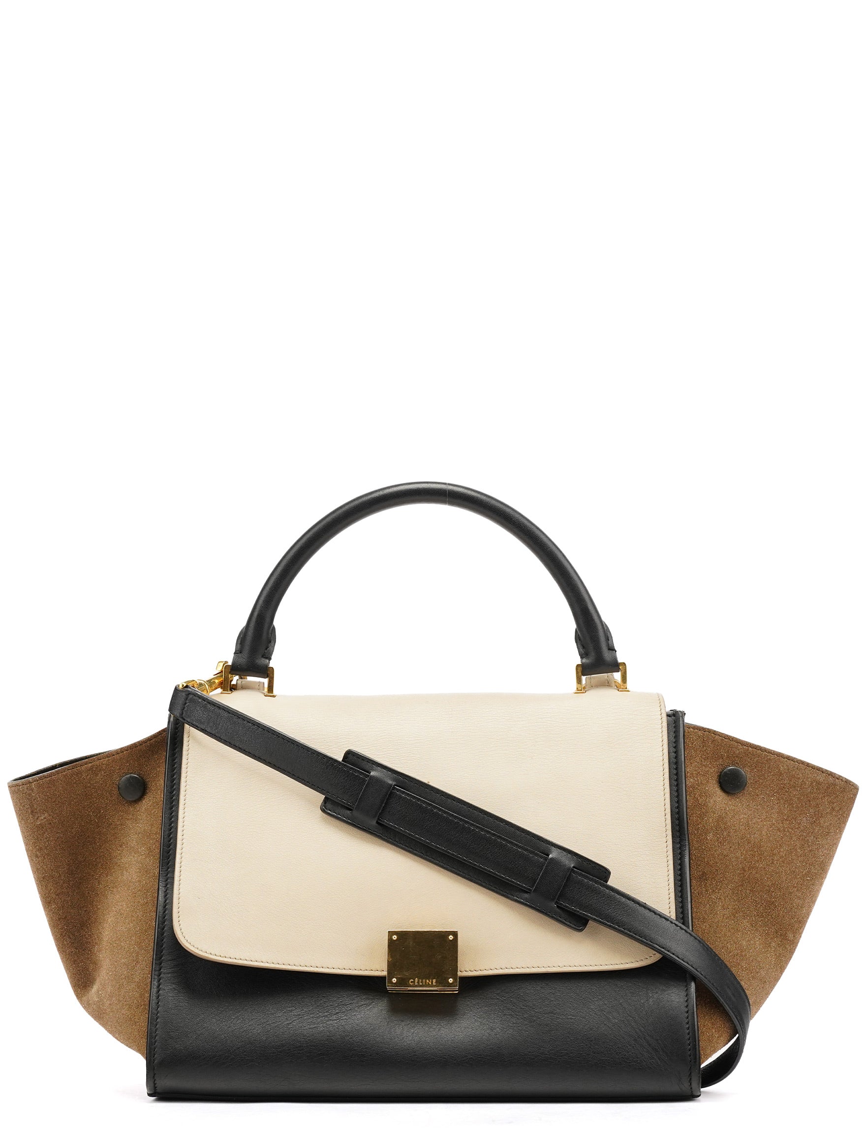 Celine Sac deux portés Trapeze en cuir blanc et marron