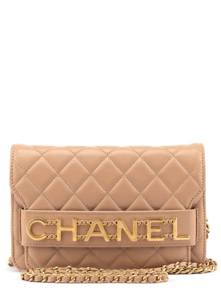 Chanel Beige Lambskin Matelassé Chain Logo Bag