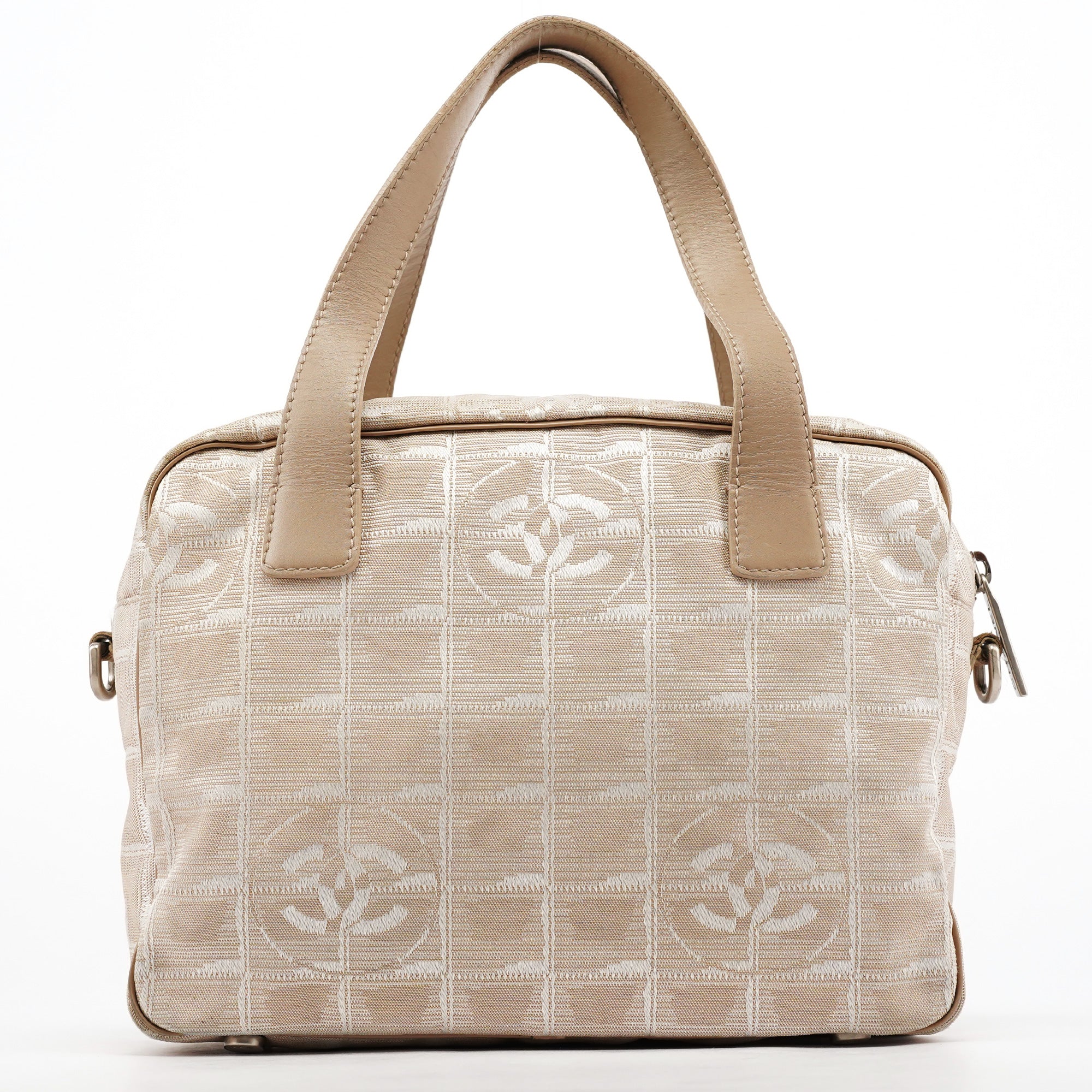 Chanel Sac deux portés matelassé en nylon beige et cuir