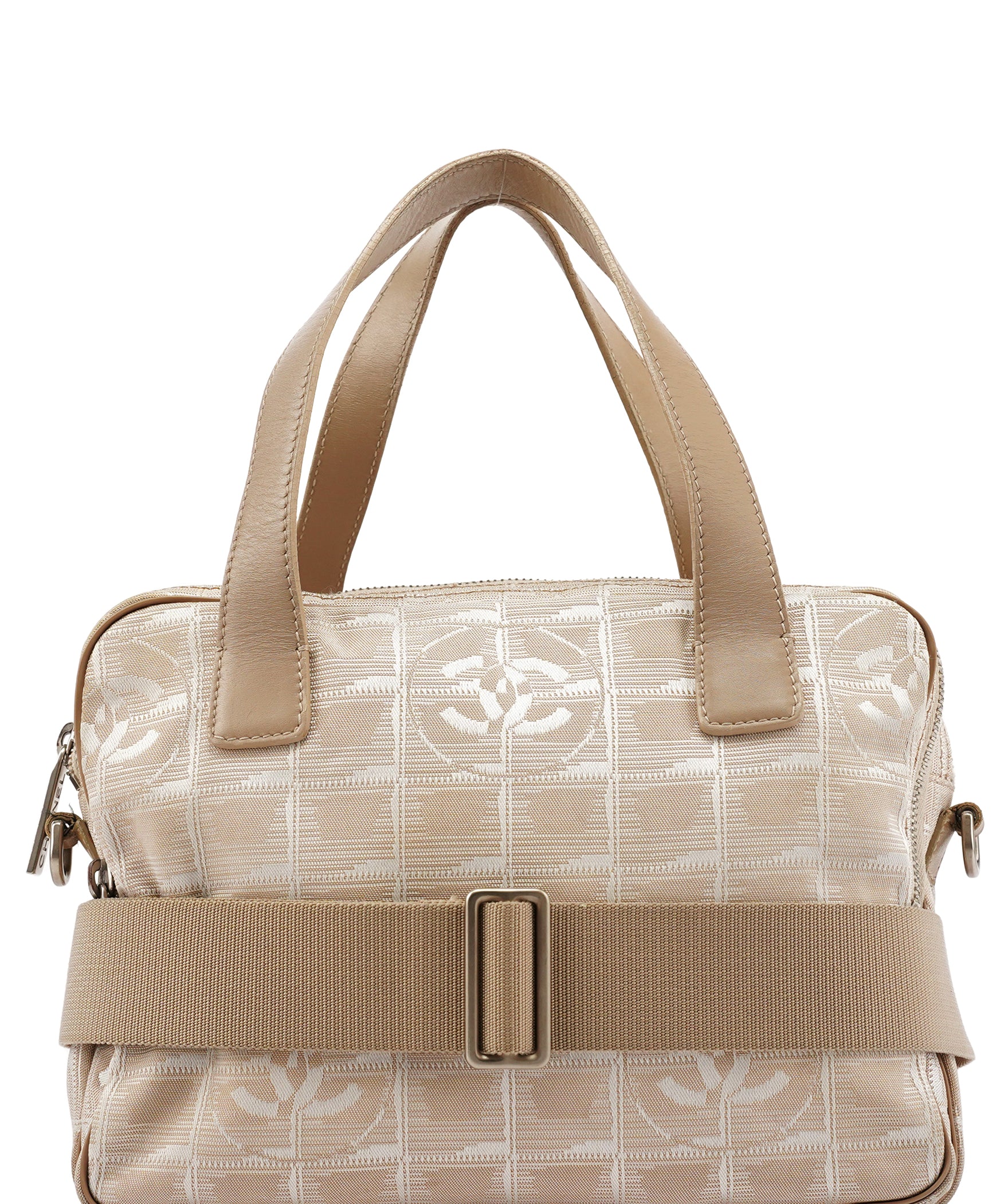 Chanel Beige Nylon Leather Quilted 2-Way Bag