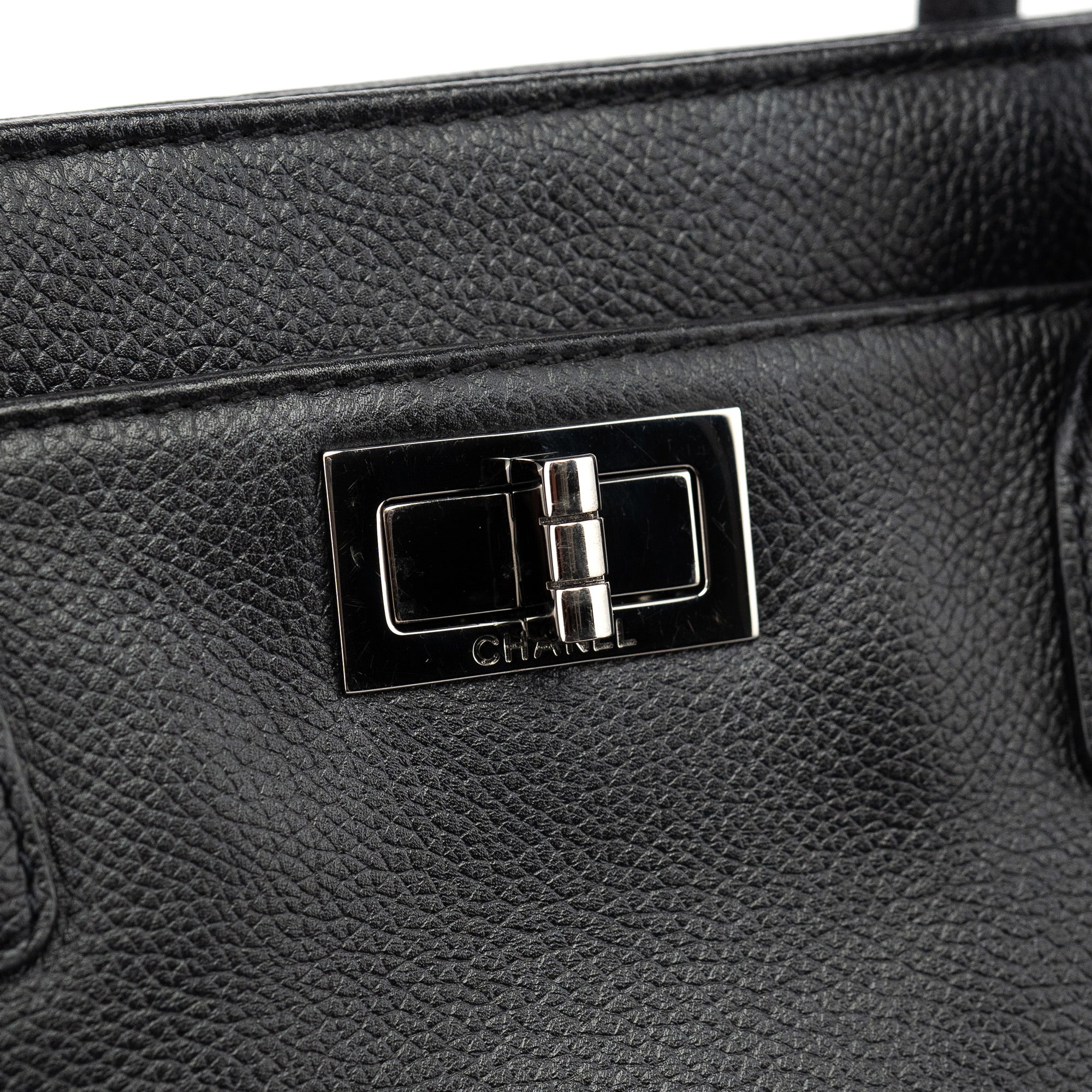 Chanel Black Leather 2.55 Turnlock Tote Bag