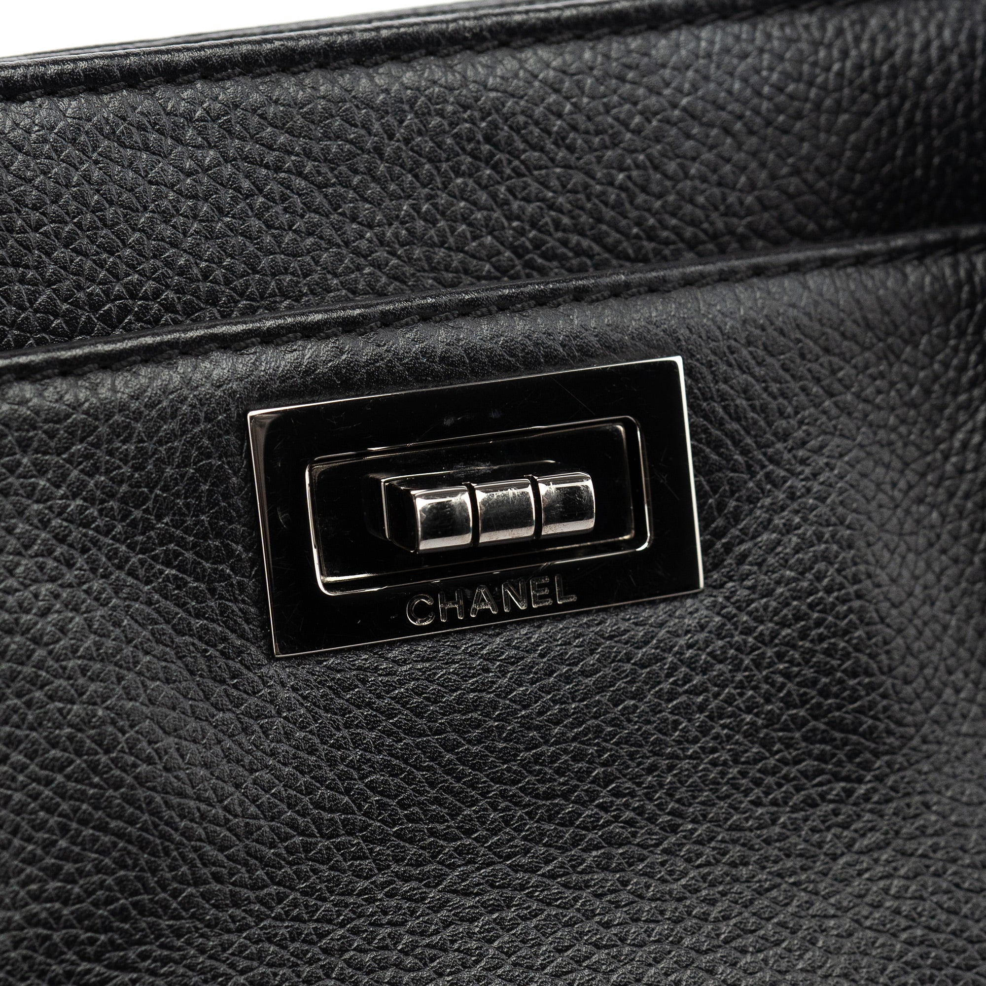 Chanel Black Leather 2.55 Turnlock Tote Bag