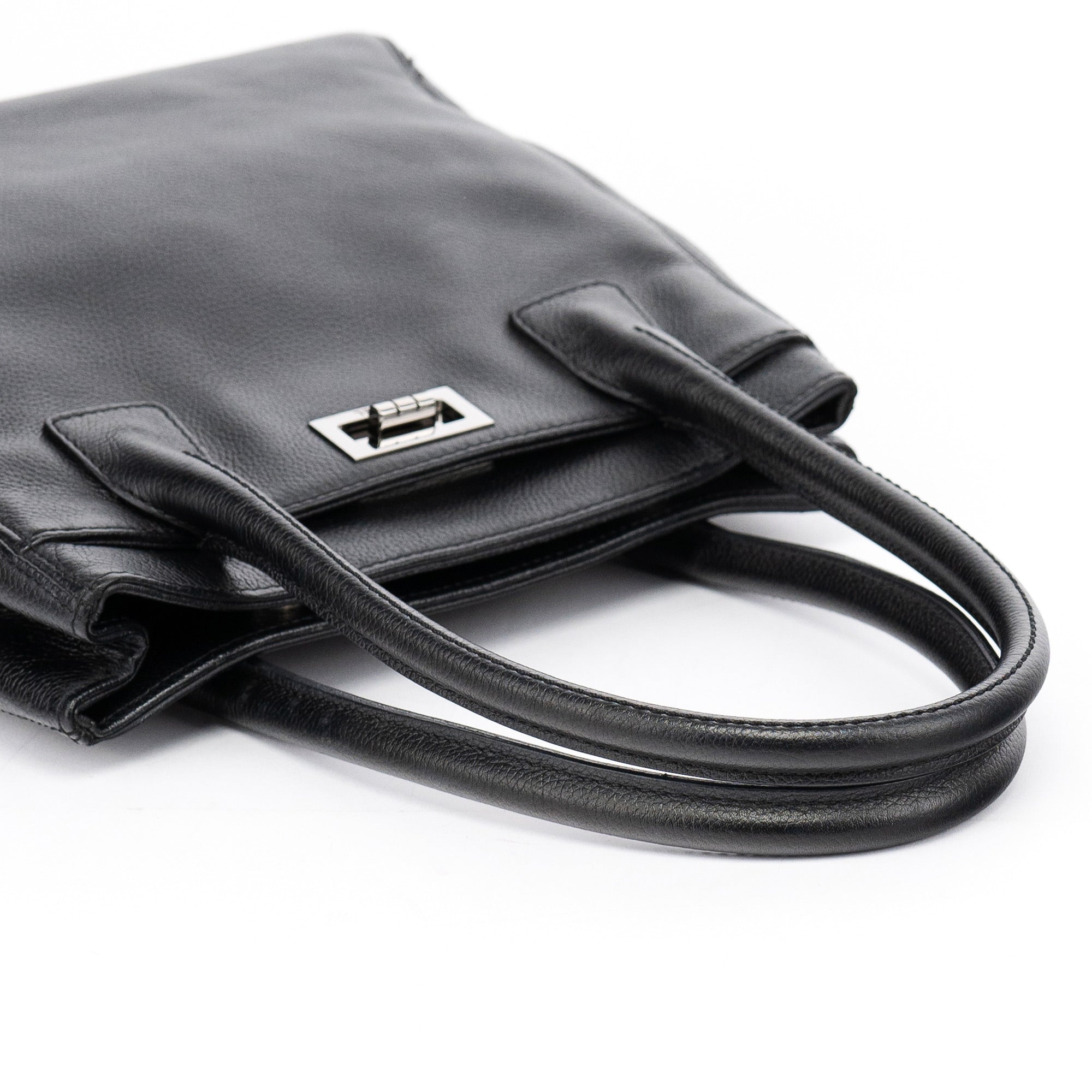 Chanel Black Leather 2.55 Turnlock Tote Bag