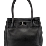 Chanel Black Leather 2.55 Turnlock Tote Bag