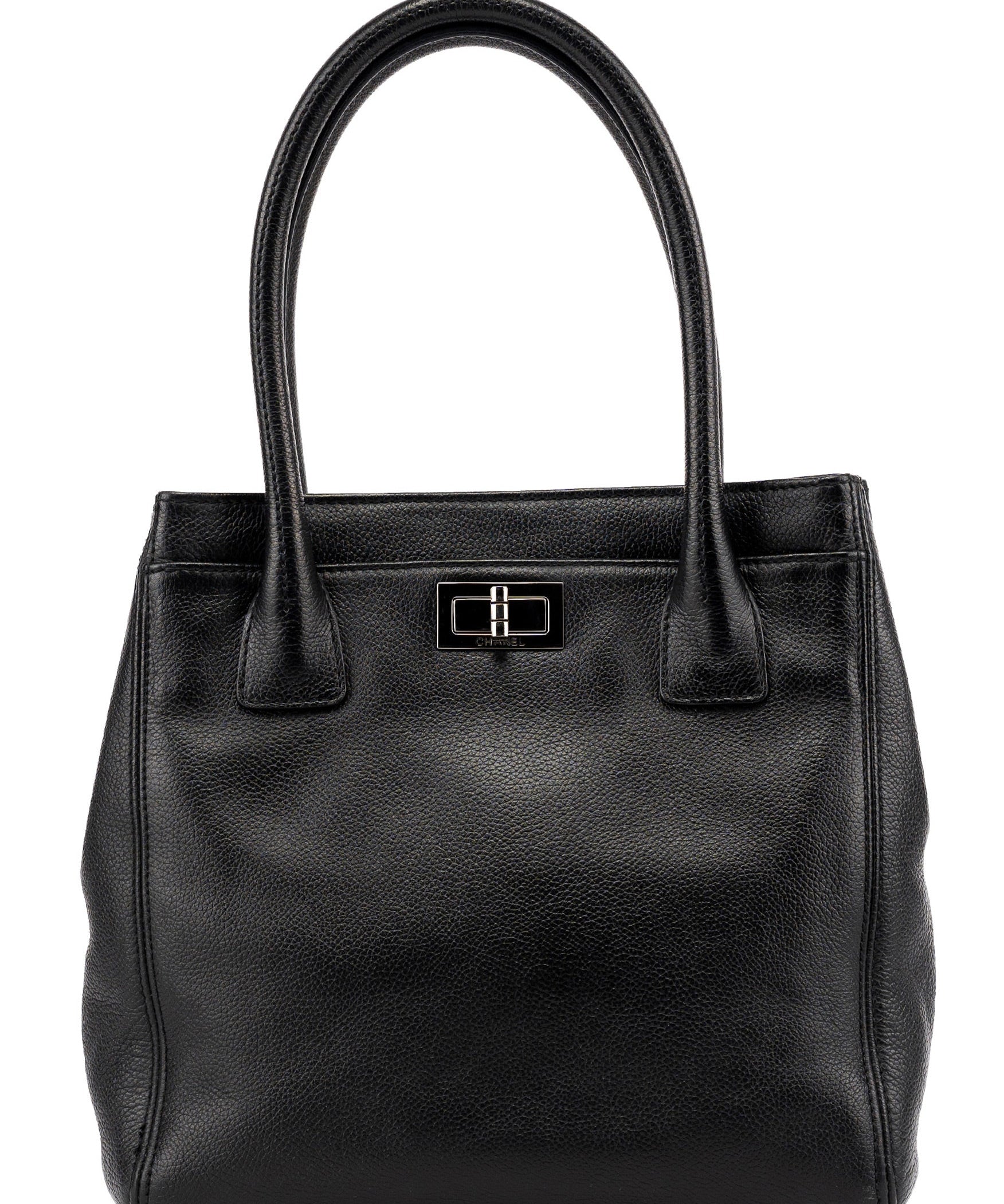 Chanel Black Leather 2.55 Turnlock Tote Bag