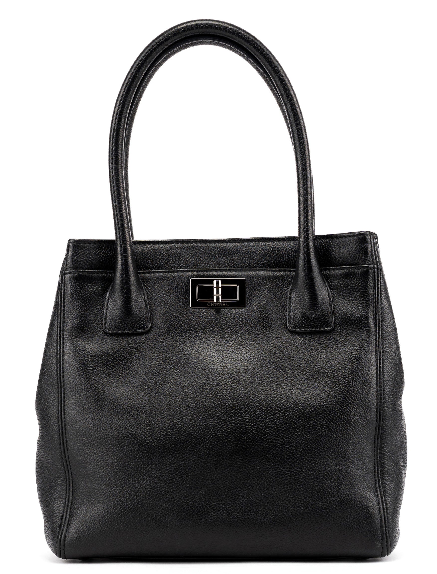 Chanel Black Leather 2.55 Turnlock Tote Bag