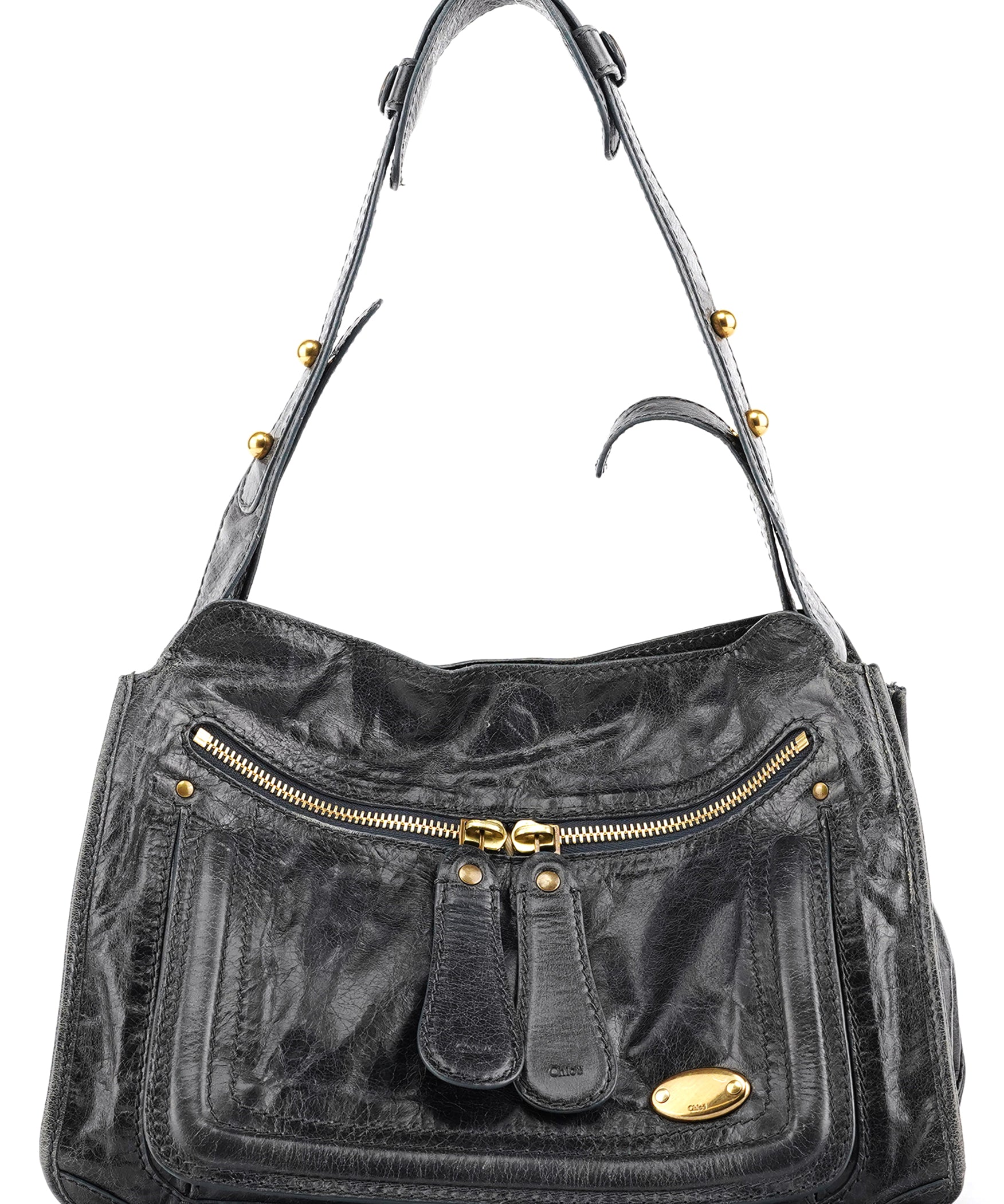 Chloé Anthracite Leather Bay Shoulder Bag