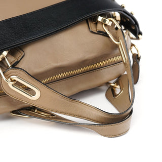 Chloé Beige Black Leather Paraty 2-Way Shoulder Bag