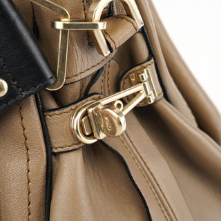 Chloé Beige Black Leather Paraty 2-Way Shoulder Bag