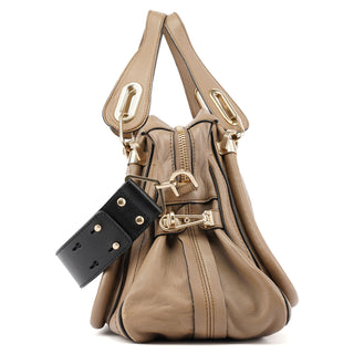 Chloé Beige Black Leather Paraty 2-Way Shoulder Bag