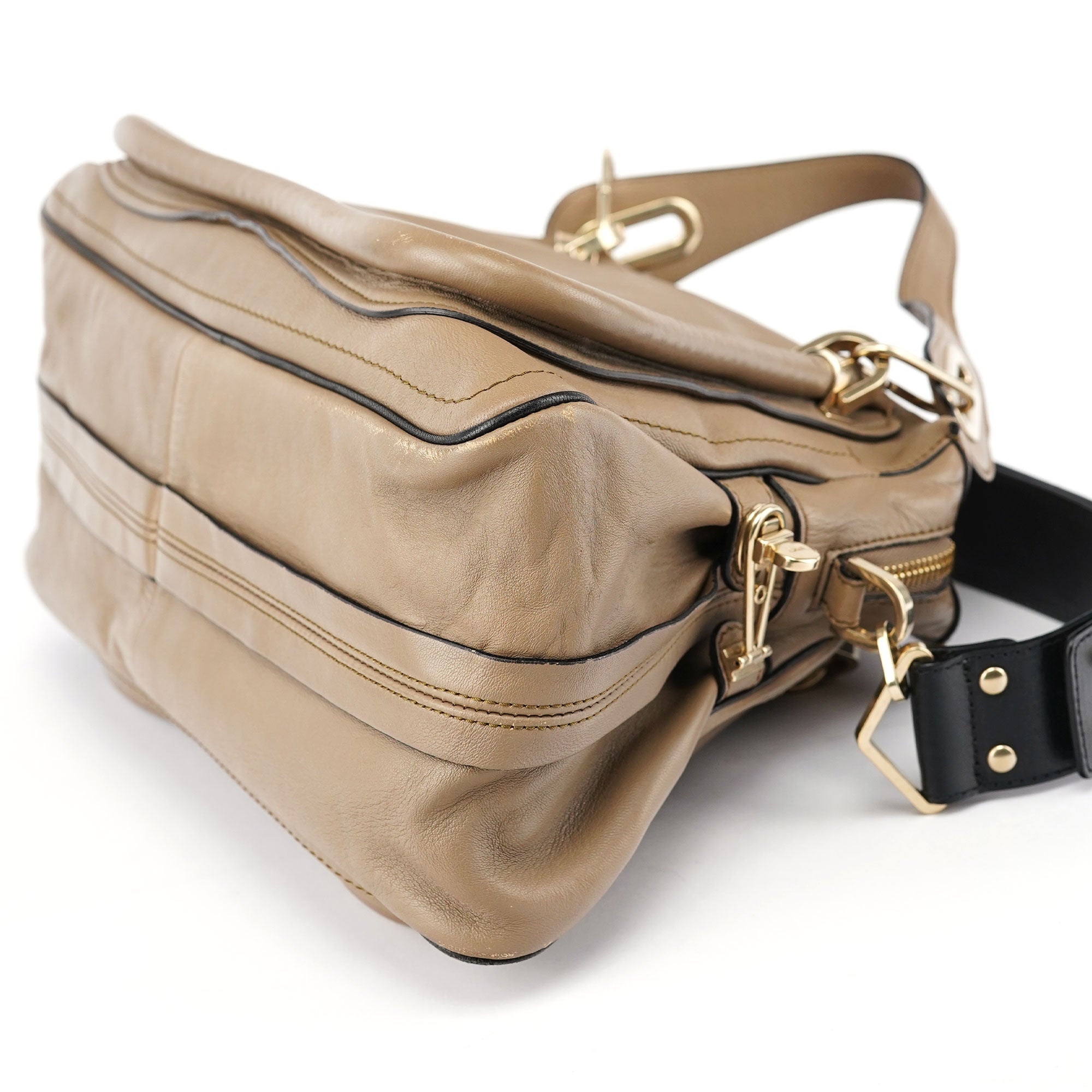 Chloé Beige Black Leather Paraty 2-Way Shoulder Bag