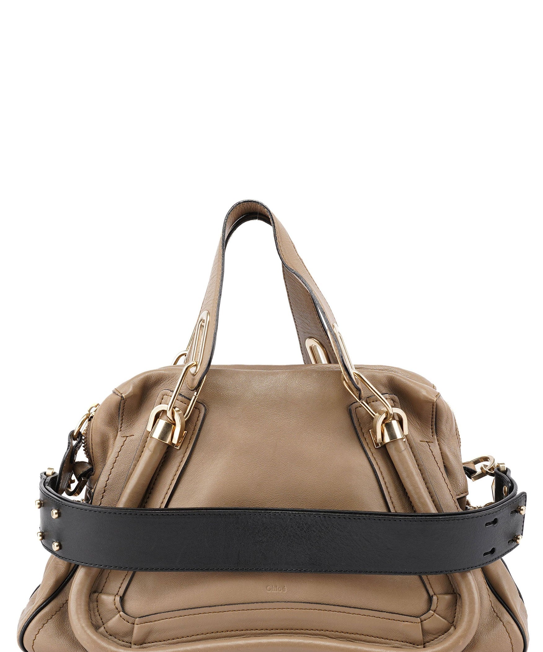 Chloé Beige Black Leather Paraty 2-Way Shoulder Bag