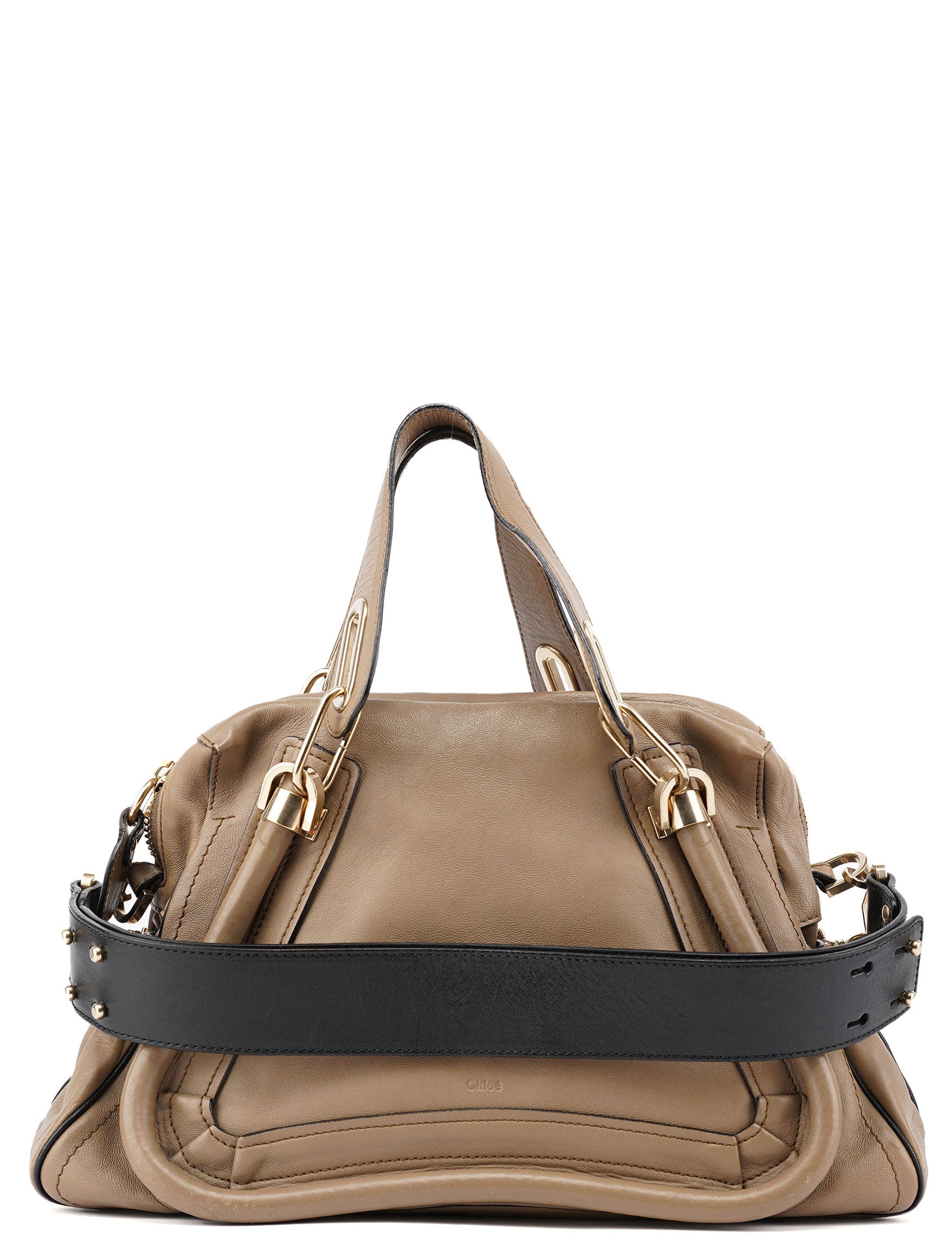 Chloé Beige Black Leather Paraty 2-Way Shoulder Bag