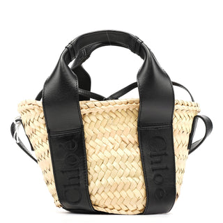 Chloe Beige Black Raffia 2-Way Basket Bag